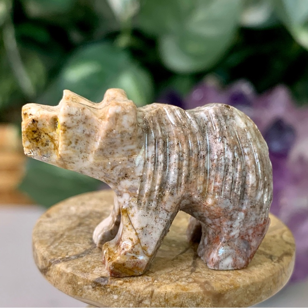 Soapstone Carved Bear Figurine Miniature Stone Spirit Animal Bear Carving 1.5" - Picture 6 of 14